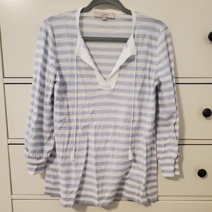 LOFT Blue and White Striped Drawstring Sweater